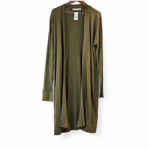 LOFT Olive Green Ribbed Open Front Duster Cardigan Sweater NWT XL